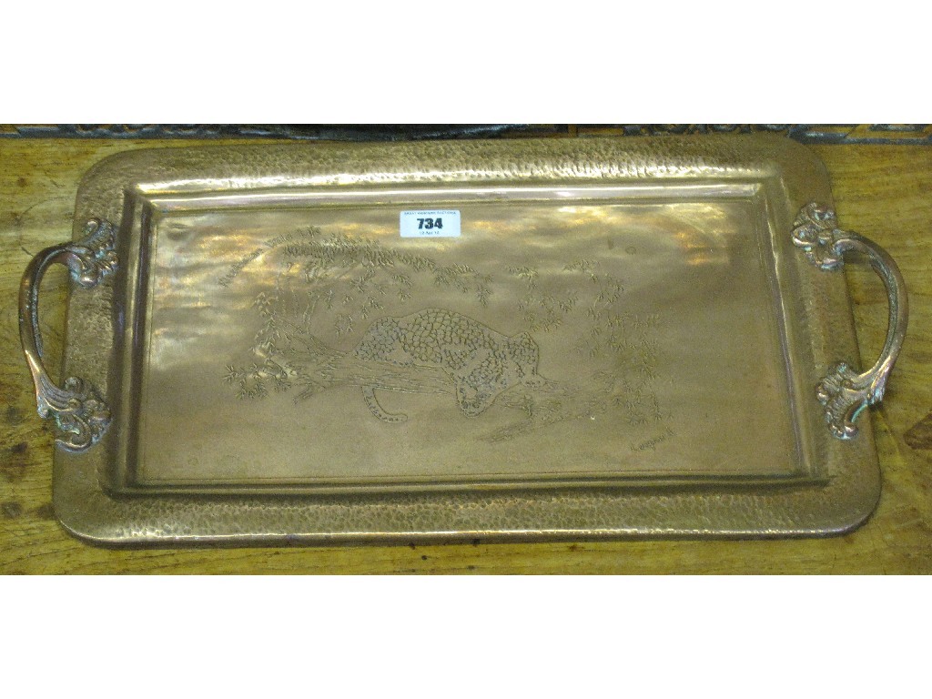 Appraisal: Arts and Crafts copper tray - Leopard