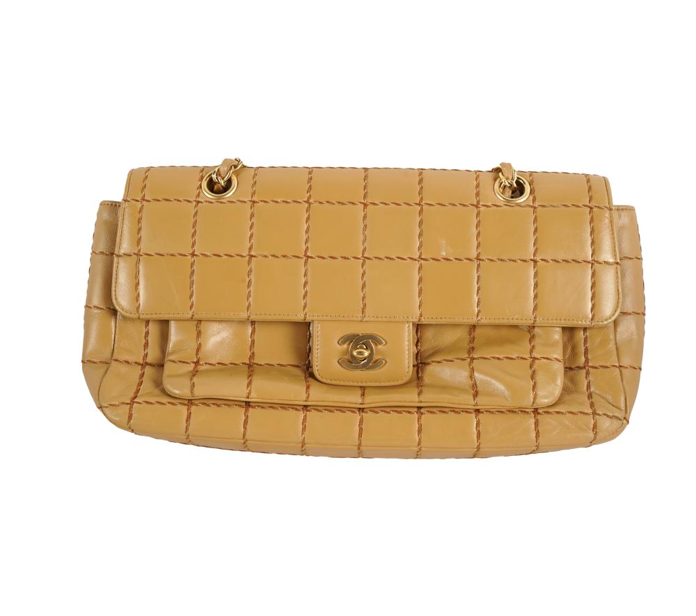 Appraisal: CHANEL TAN LEATHER CHOCOLATE BAR HANDBAGcirca - hologram serial no