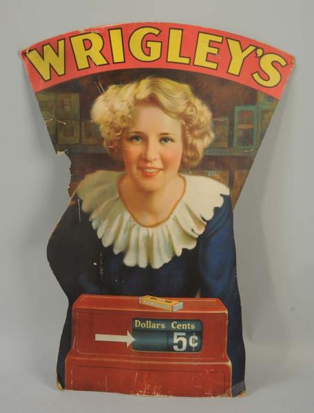 Appraisal: Wrigley's Gum Cardboard Sign The sign depicts a beautiful girl