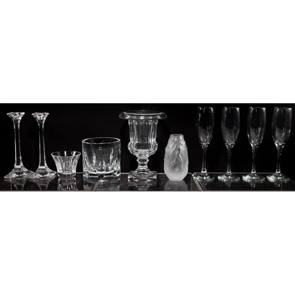 Appraisal: CRYSTAL ASSORTMENT items including a frosted Lalique vase having dancing