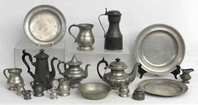 Appraisal: Lot pcs early pewter including teapots chargers measures etc several