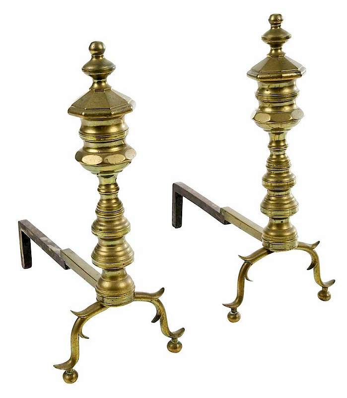 Appraisal: Rare Pair Miniature Brass and Steel Andirons Boston circa each