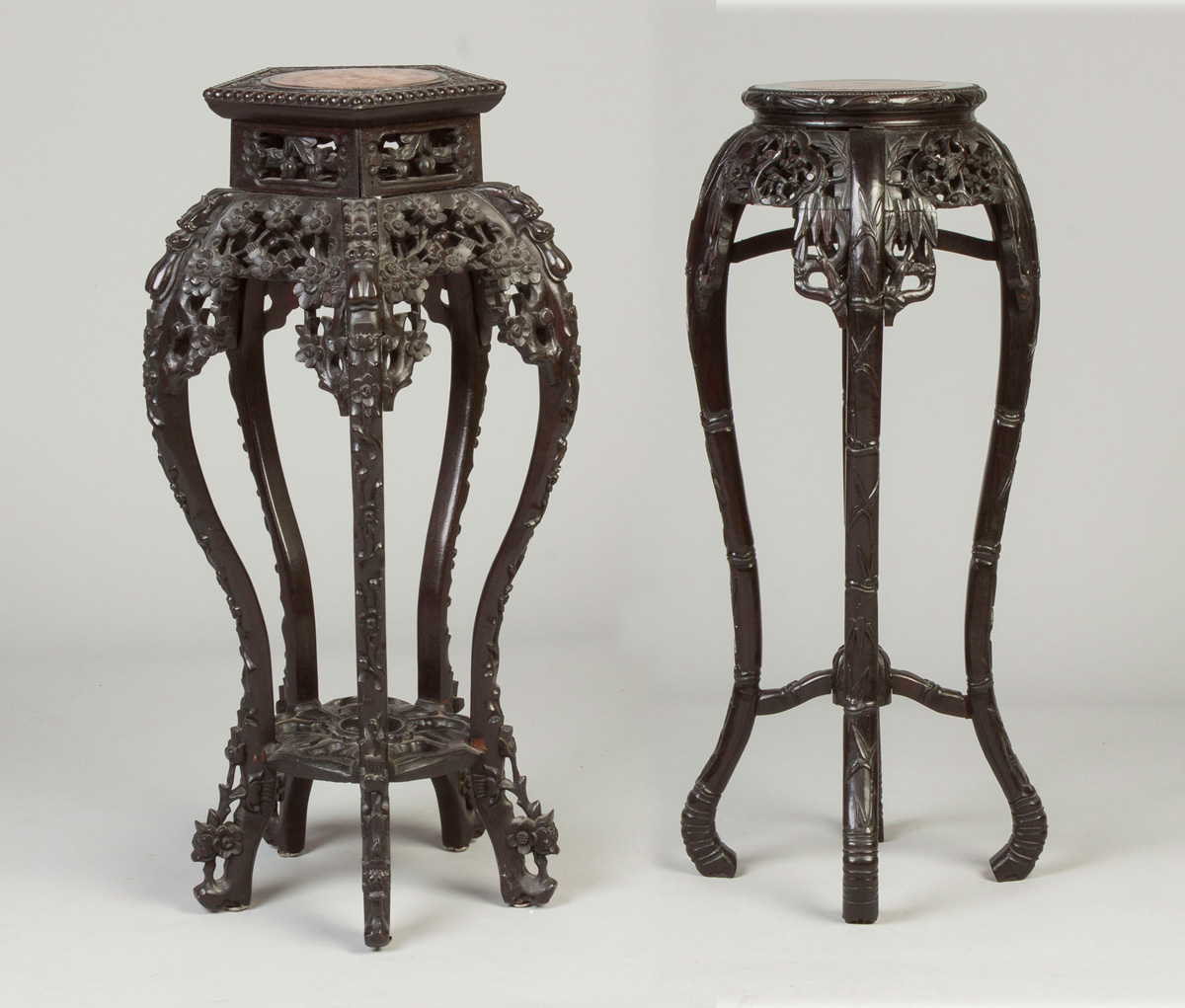 Appraisal: Chinese Carved Hardwood Stand C With soapstone top