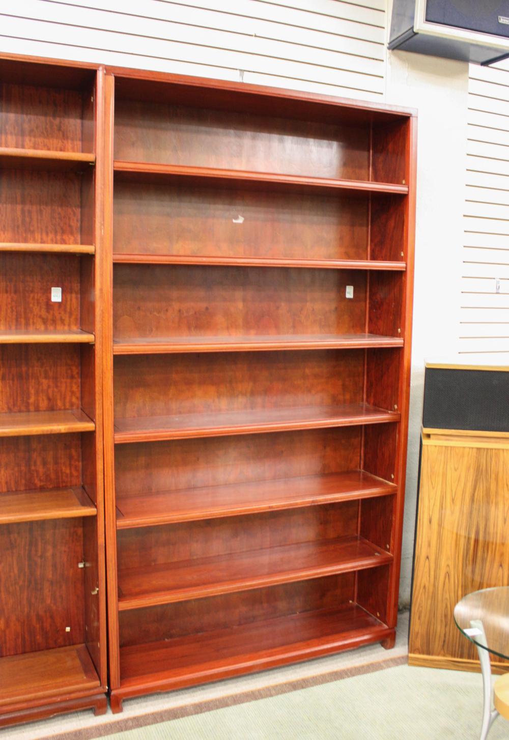 Appraisal: TALL CHINESE OPEN-SHELF TEAK BOOKCASE six fixed shelves H x