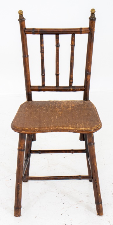 Appraisal: BAMBOO CHAIR WITH BRASS DECOR EARLY TH C Early twentieth