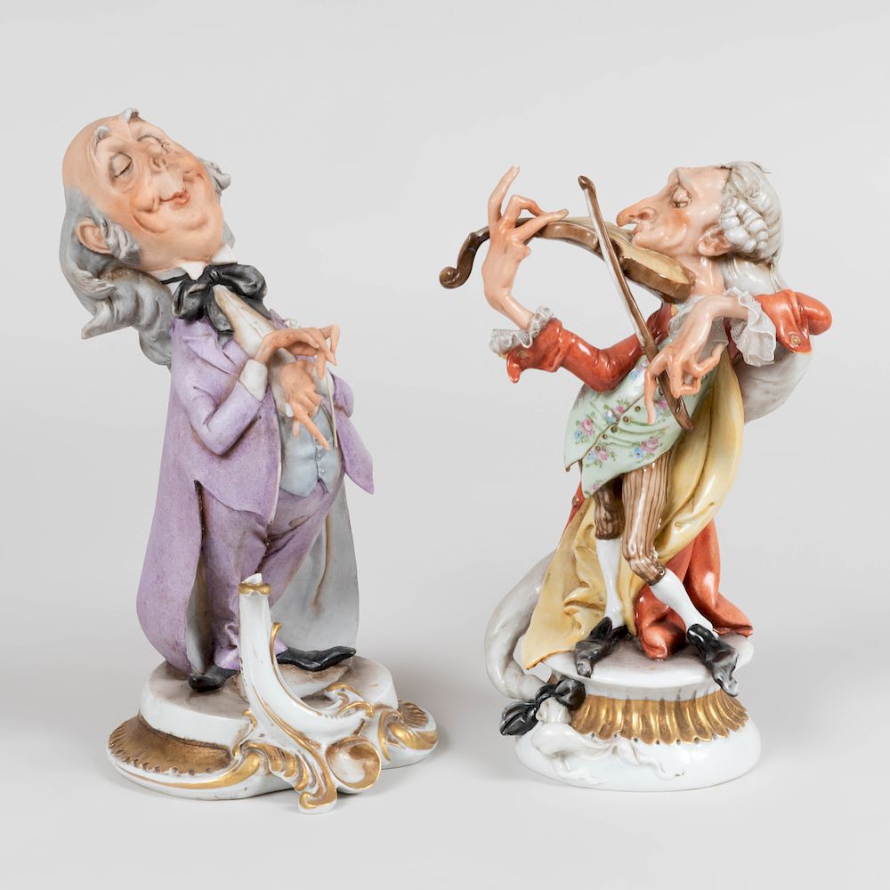 Appraisal: Two Capodimonte Porcelain Figures of Musicians Each with blue crowned