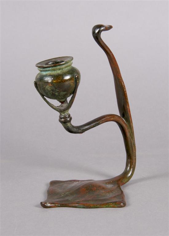 Appraisal: A Tiffany Studios Bronze Candlestick Height inches