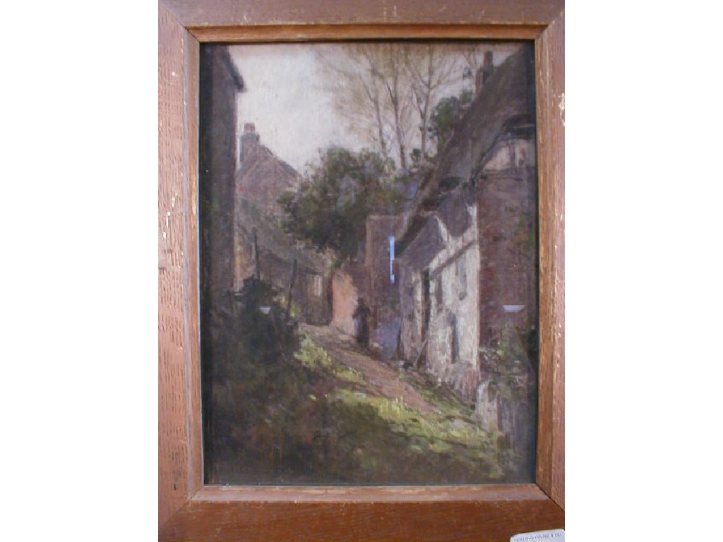 Appraisal: Early thC British School Subject Hillside village street with single