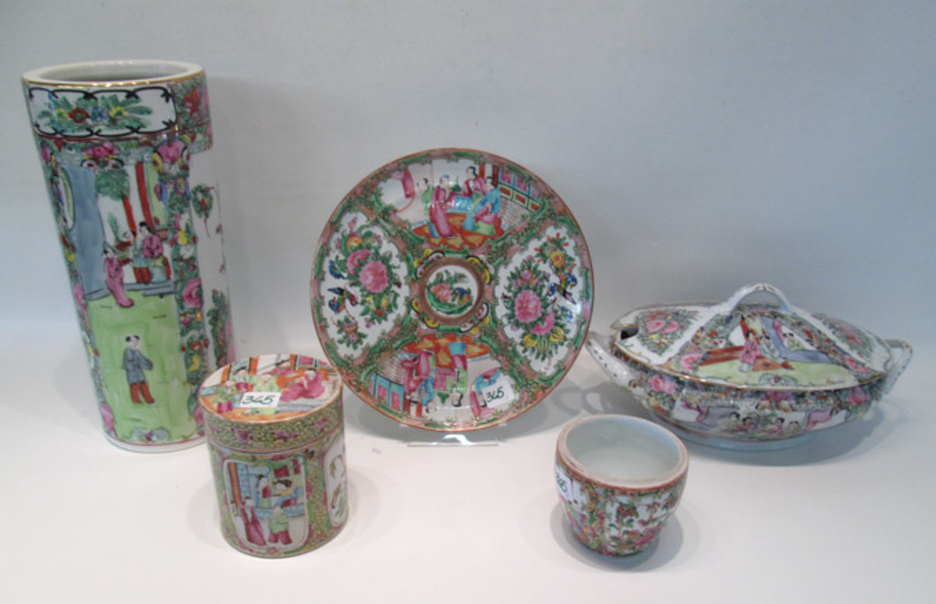 Appraisal: CHINESE ROSE CANTON TABLEWARE five pieces consisting of one diameter