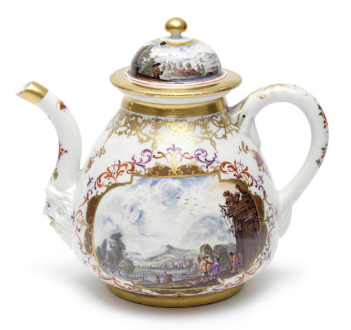 Appraisal: A Meissen KPM teapot and cover circa With a curved