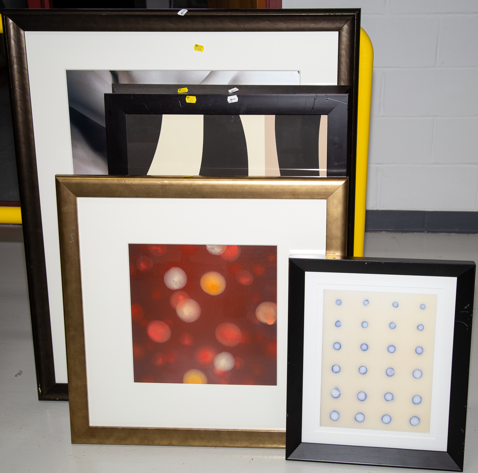 Appraisal: SIX FRAMED ARTWORKS Includes abstract and marble figural themes