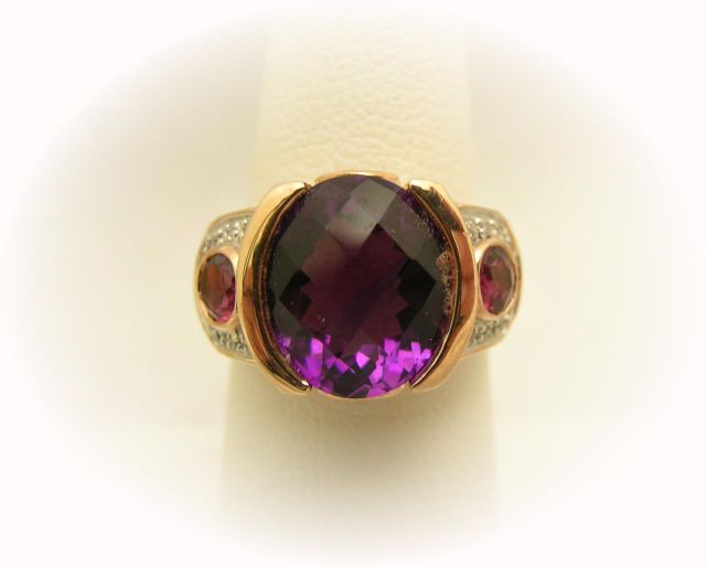 Appraisal: Lady's K Rose Gold Amethyst Rhodolite and Diamond Ring with