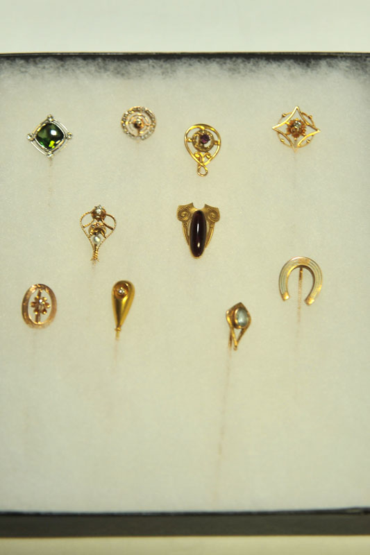 Appraisal: TEN STICK PINS Six marked '' K'' three with diamonds