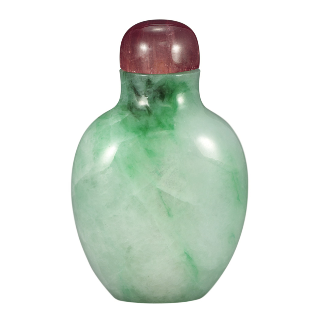 Appraisal: Chinese Jadeite Snuff Bottle Of tapering ovoid form the stone