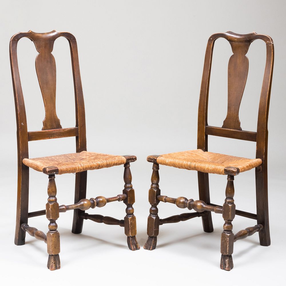 Appraisal: Pair of Queen Anne Style Painted Rush Seat Side Chairs