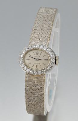 Appraisal: A Ladies' White Gold and Diamond Precision Rolex Watch k