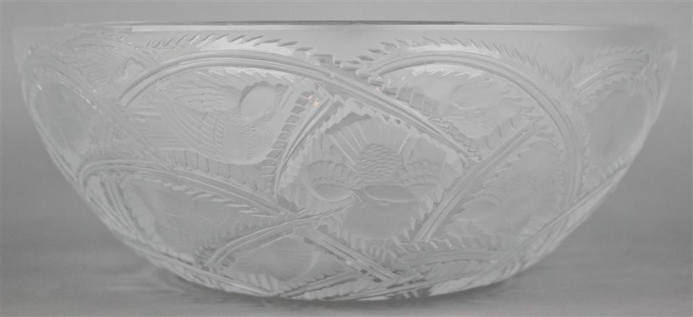 Appraisal: LALIQUE PINSONS CLEAR AND FROSTED GLASS BOWL incised Lalique France