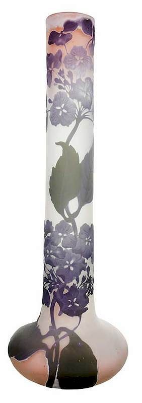 Appraisal: Tall Gall Cameo Glass Floral Vase French circa tall cylindrical