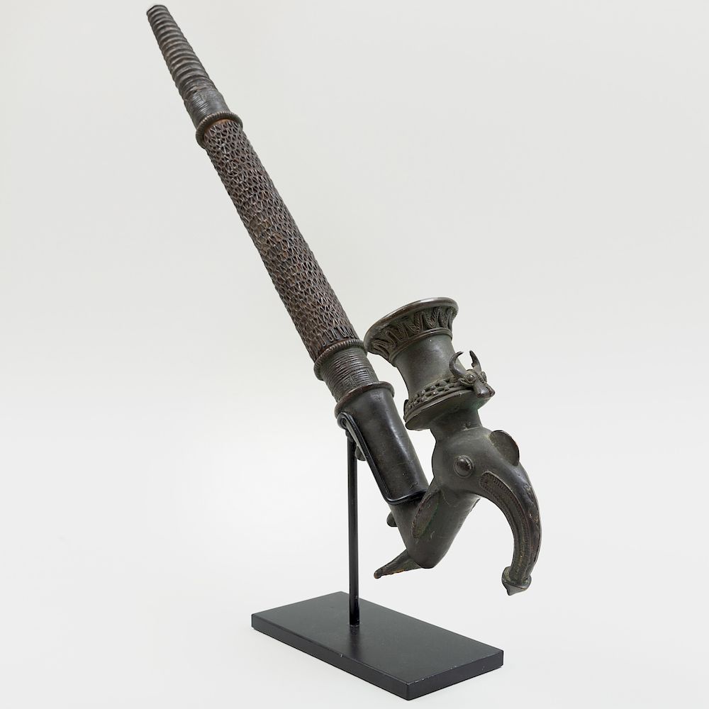 Appraisal: Grassfields Bronze Pipe on Stand Cameroon Now raised on a