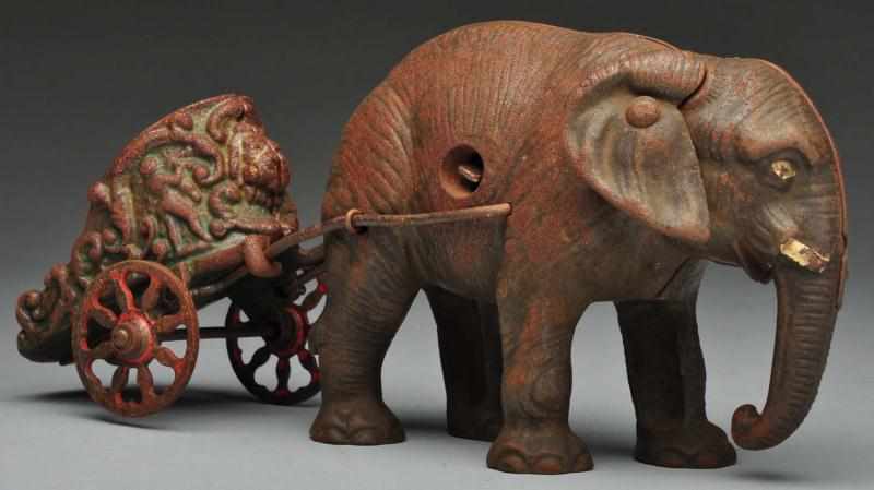 Appraisal: Cast Iron Hubley Chariot Elephant-Drawn Toy Description American Missing figure