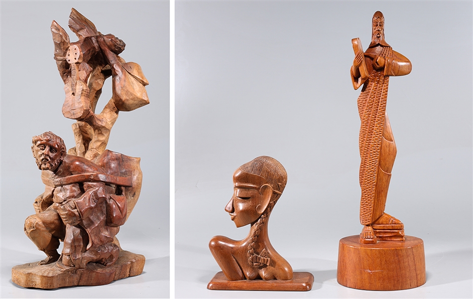 Appraisal: Three various decorative wood carvings including a female bust kneeling