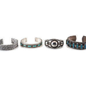 Appraisal: Southwestern-style Silver and Turquoise Cuff Bracelets third quarter th century