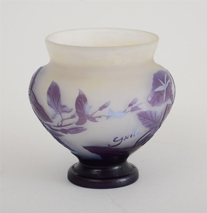 Appraisal: GALL CAMEO CUT GLASS SHORT FOOTED VASE Signed in relief