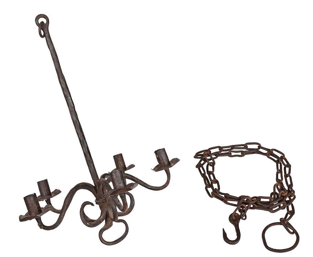 Appraisal: Wrought Iron Hanging Five Light Chandelier Continental th century support