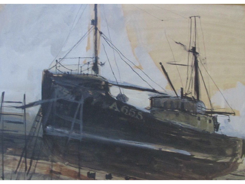 Appraisal: A NEIL MORRISON Mixed media of a fishing boat signed