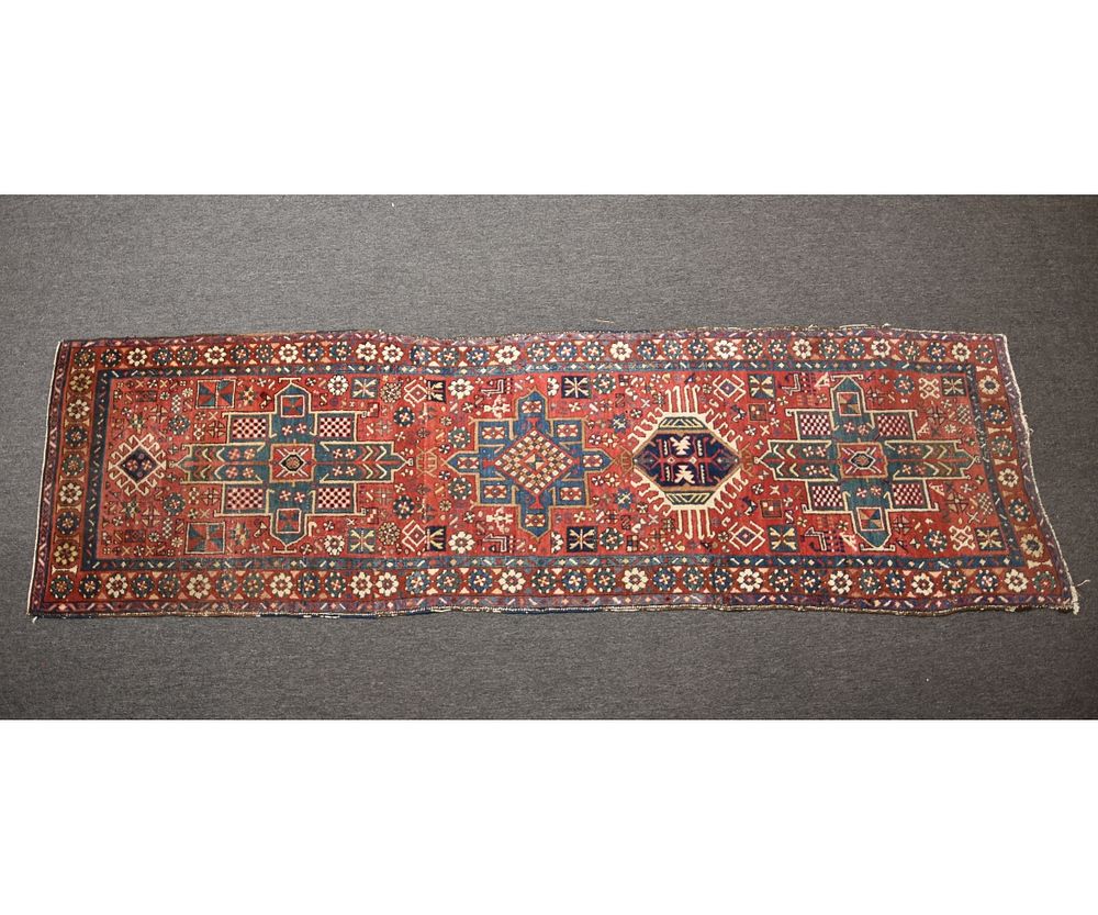 Appraisal: Antique Kazak Hall Runner Antique Kazak hall runner with four