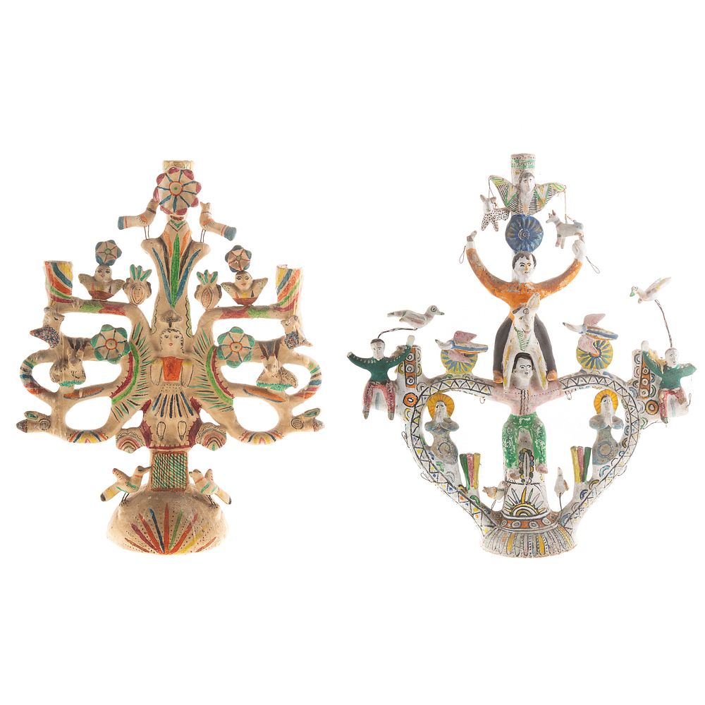 Appraisal: Two Mexican Tree of Life Candelabra th century elaborately painted