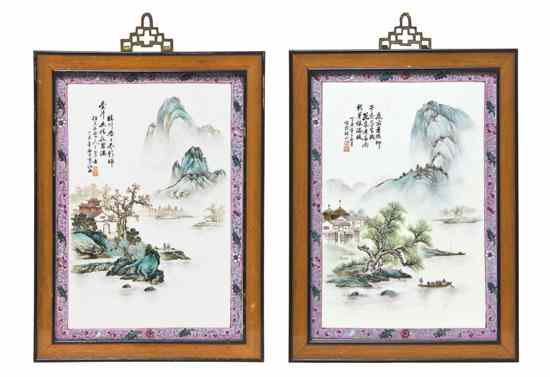 Appraisal: A Pair of Chinese Porcelain Plaques depicting mountainous landscapes with