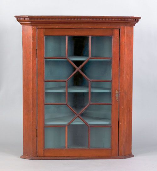 Appraisal: George III mahogany hanging corner cupboard ca with a dentil