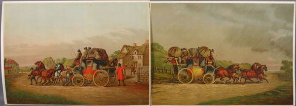 Appraisal: Two circa chromolithographs coaching scenes artist J C images x