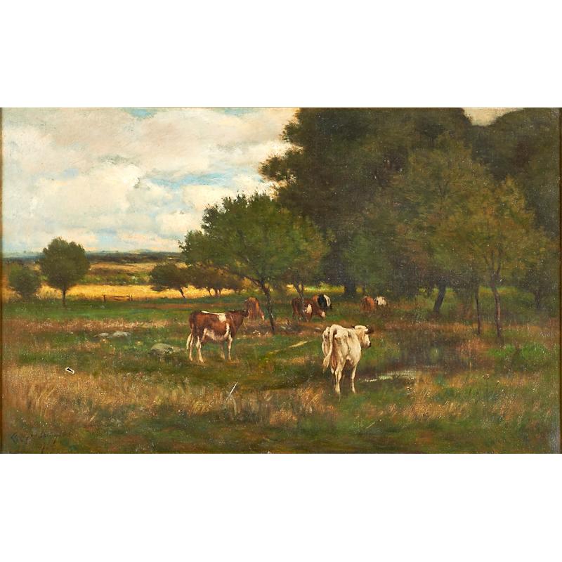 Appraisal: CARLTON WIGGINS American - Oil on canvas landscape with cows