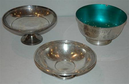 Appraisal: Two Sterling Silver Footed Bowls Together with an Enamel Decorated