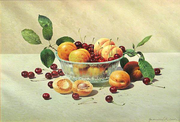 Appraisal: Vasiliy Nicholayevich Gribennikov Russian b A still life with apricots