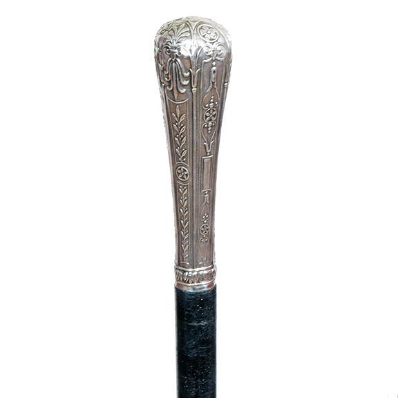 Appraisal: Sterling Defensive Cane Ca - A very ornate signed sterling