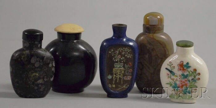 Appraisal: Five Snuff Bottles two hardstone one Peking glass and two