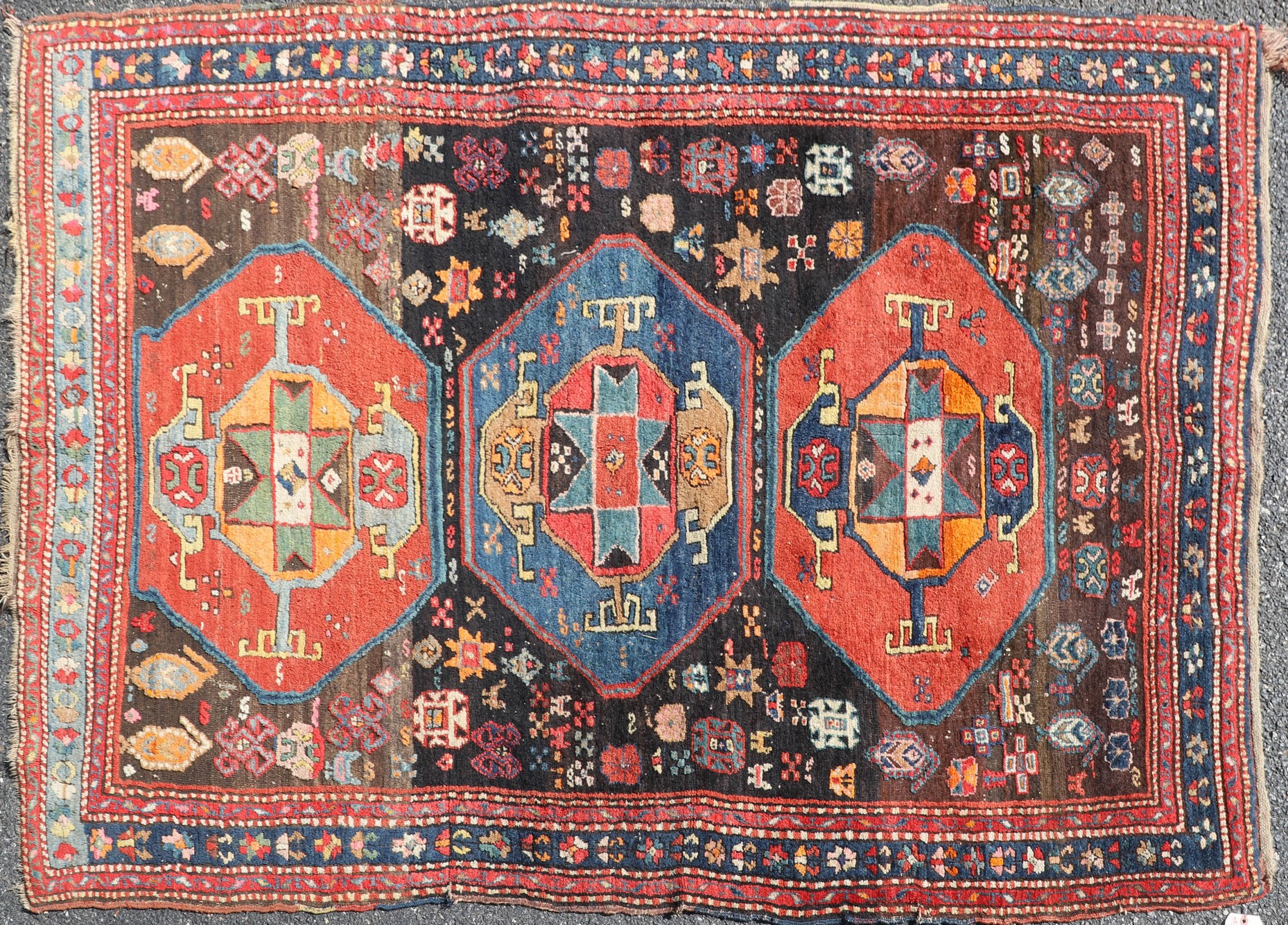 Appraisal: ' X ' Antique Kazak Caucasian Rug fading hole circa