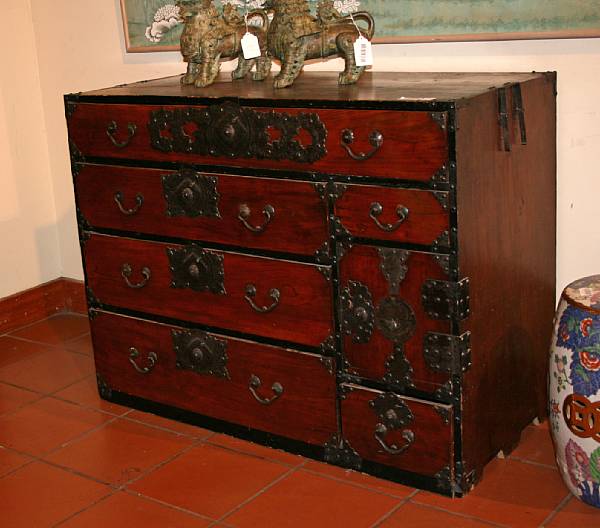 Appraisal: A Japanese iron munted hardwood tansu height in width in