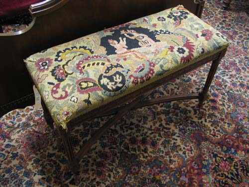 Appraisal: LOUIS XVI STYLE NEEDLEPOINT BENCH Belgium early th century having