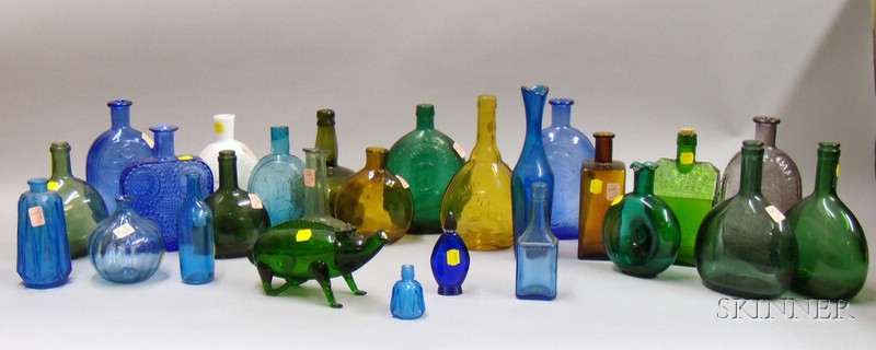 Appraisal: Twenty-six Mostly Reproduction Colored Glass Bottles and Flasks