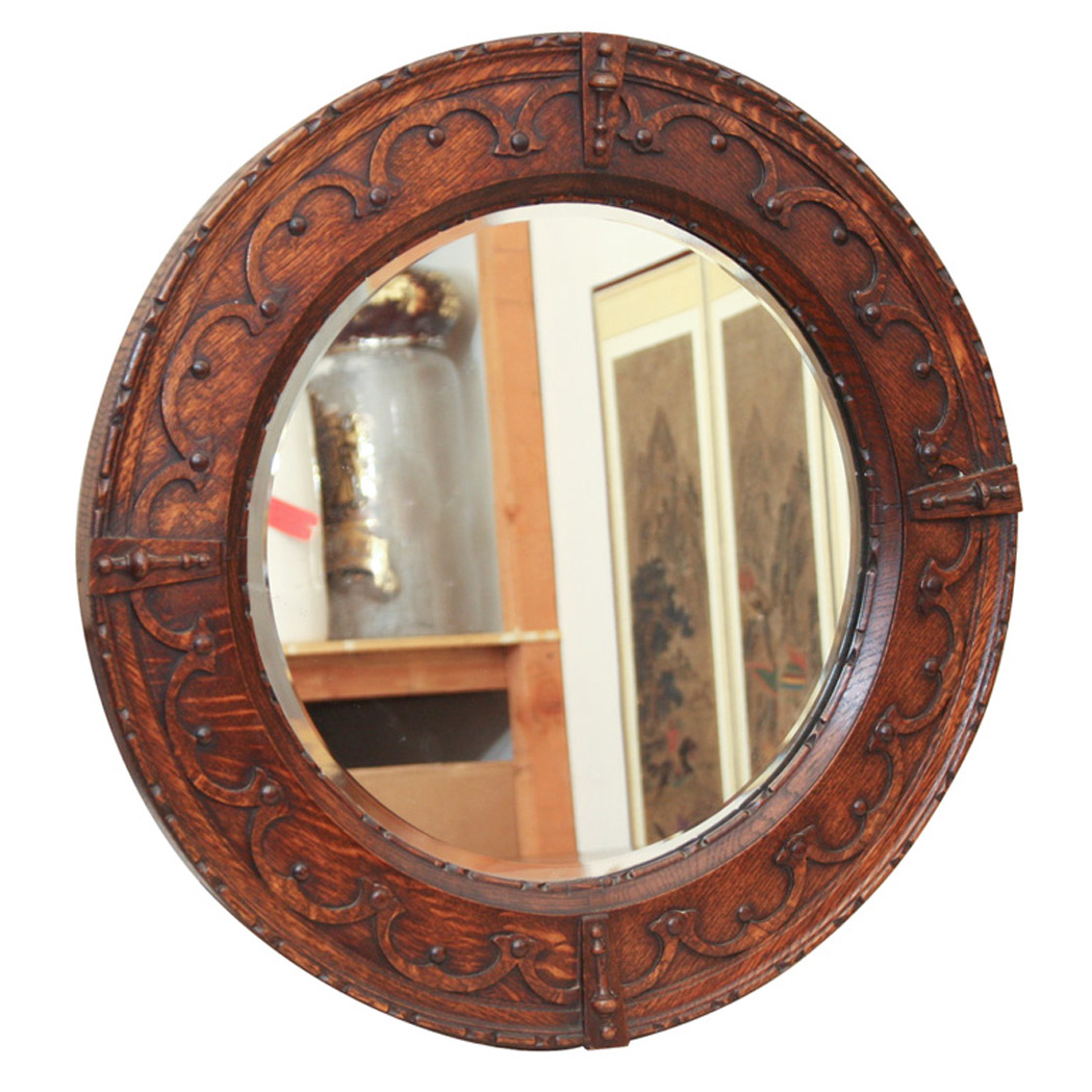 Appraisal: Victorian Style Oak Mirror Of circular form Diameter inches C