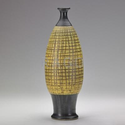 Appraisal: ANTONIO PRIETO - Footed bottle-shaped vase with cross-hatched pattern California