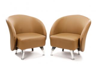 Appraisal: Pair Contemporary Brown Barrel Chairs American s A pair of