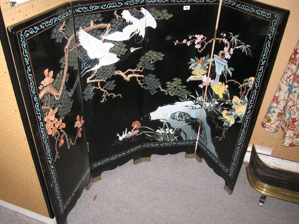 Appraisal: Oriental lacquered four fold screen