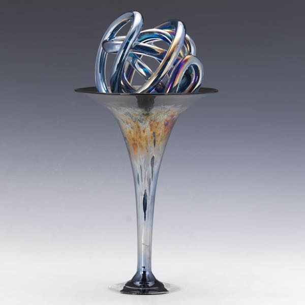 Appraisal: CONTEMPORARY IRIDESCENT ART GLASS TWO-PART SCULPTURE overall x Consisting of