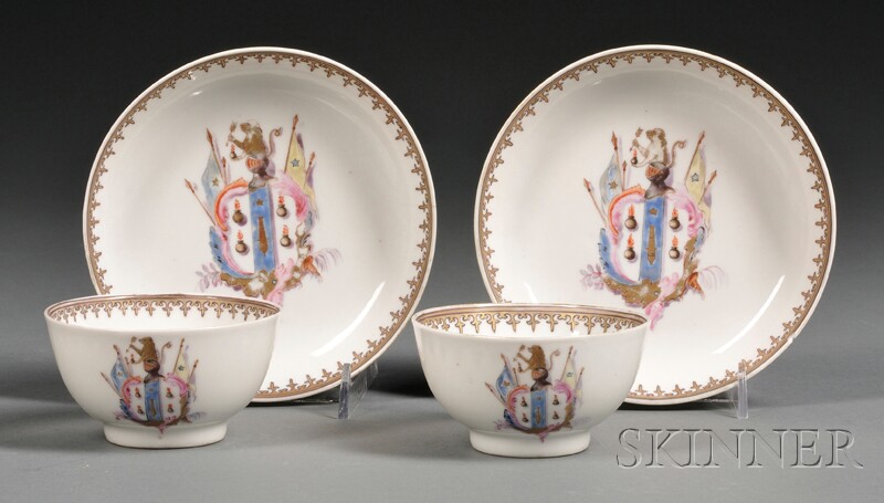 Appraisal: Pair of Chinese Export Armorial Tea Bowls with Matching Saucers