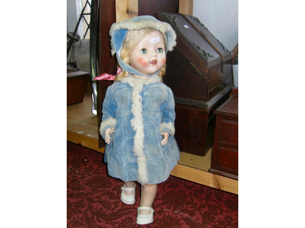 Appraisal: A s Pedigree walking doll in pale blue velvet coat